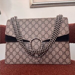SOLD- Authentic GUCCI Dionysus Monogram & Black Suede Shoulder Bag